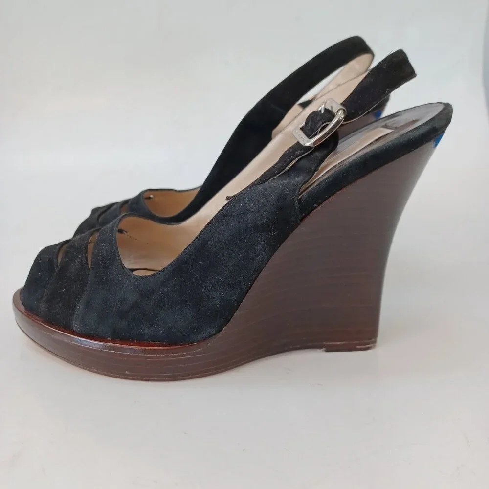 Michael Kors Black Suede Wedge Womens US 7.5 M Heels Retro Look Made‎ In Italy